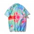 Trendy Short Sleeves T shirt For Men Women Tie dye Printed Gradient Color Tops Lapel Loose Cardigan Shirts As shown XXL