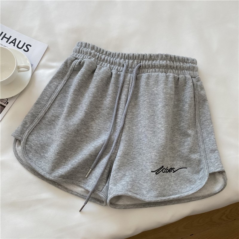 Trendy Sports Shorts For Women Summer High Waist Casual Loose Wide-leg Yoga Pants For Fitness grey M