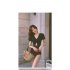 Trendy V Neck Short Sleeves Bikini Swimsuit For Women Sexy High Waist Backless Push Up One piece Swimwear black M