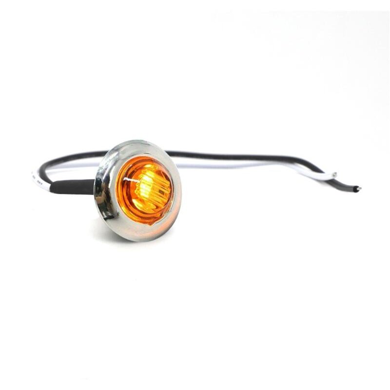 Truck Signal Light 3/4in Round Side Lamps with Electroplate Stainless Steel Frame 12V yellow light