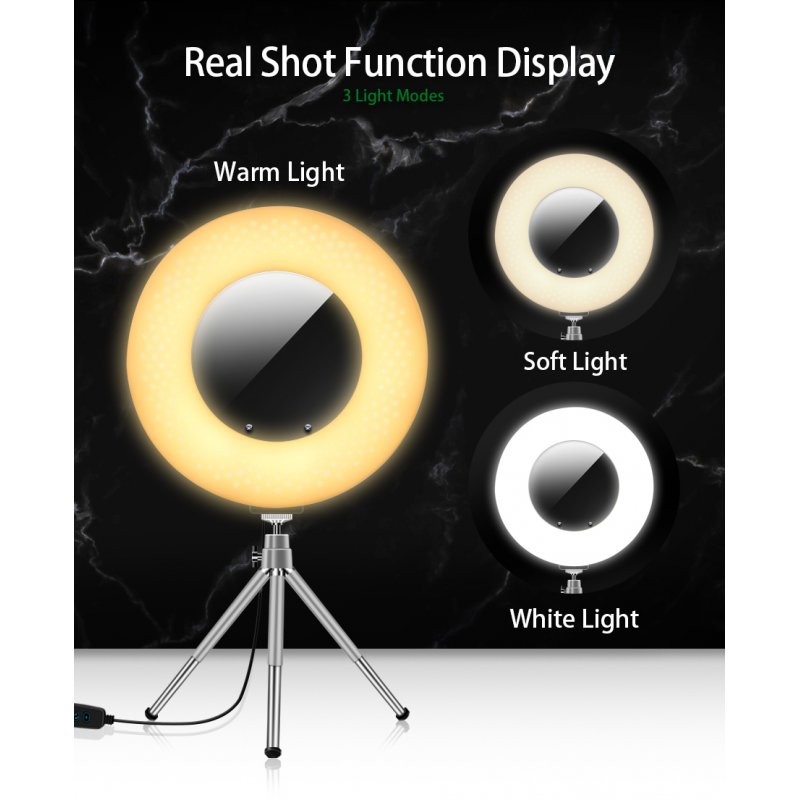 4 in 1 Desktop Cosmetic Live Lamp 9 Inch LED Ring Light Dimmable Lighting for Makeup  