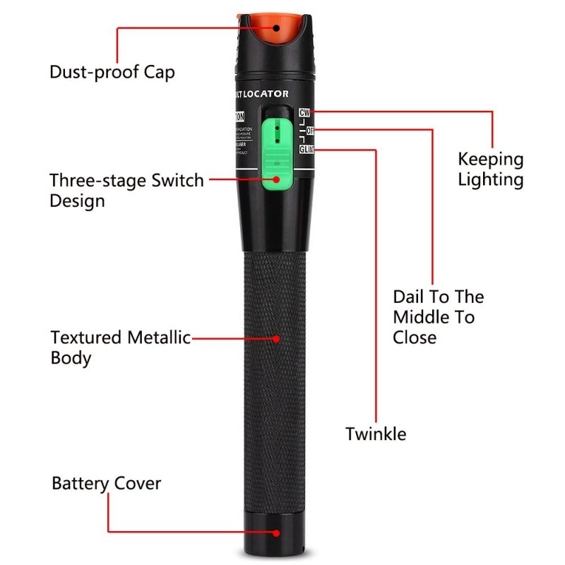 Optical Fiber Visual Fault Locator Fiber Optic Cable Tester Meter Red Light Pen with 2.5mm Universal Connector for FC/SC / ST Connector  