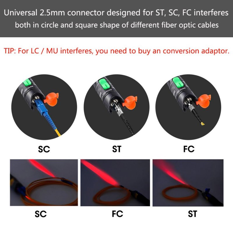 Optical Fiber Visual Fault Locator Fiber Optic Cable Tester Meter Red Light Pen with 2.5mm Universal Connector for FC/SC / ST Connector  