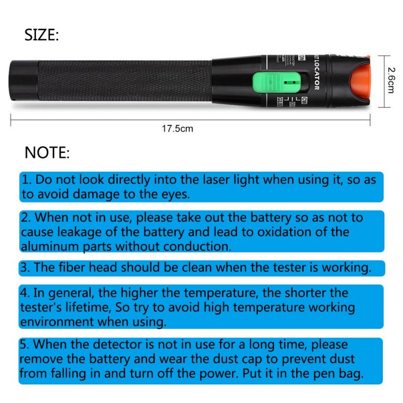 Optical Fiber Visual Fault Locator Fiber Optic Cable Tester Meter Red Light Pen with 2.5mm Universal Connector for FC/SC / ST Connector  