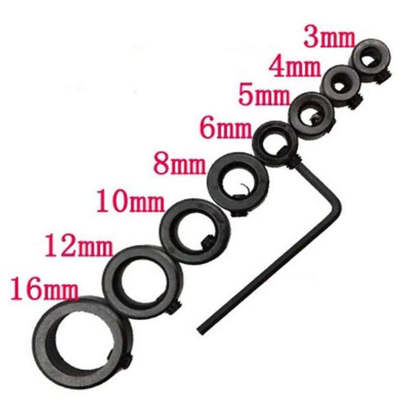 9 pcs 3-16mm Drill Bit Shaft Limited Ring with Wrench Woodworking Positioning Depth Stop Collars Screw Clamp Adjustment