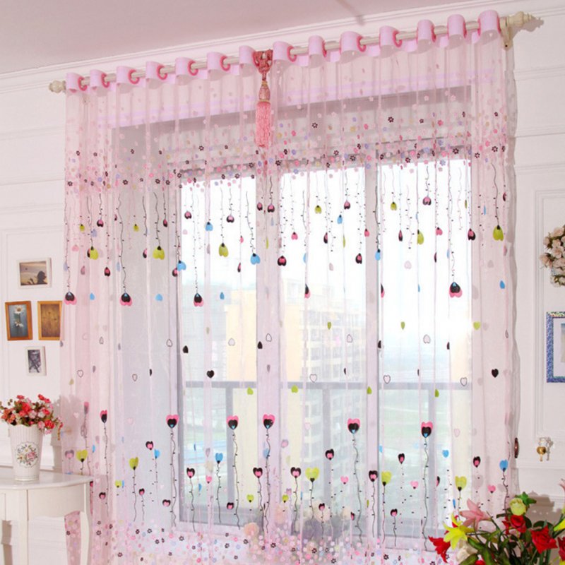 Tulle Curtain with Loving Heart Balloons Pattern for Home Balcony Living Room Kids Room  1.4m wide * 2.4m high_Pink balloon gauze