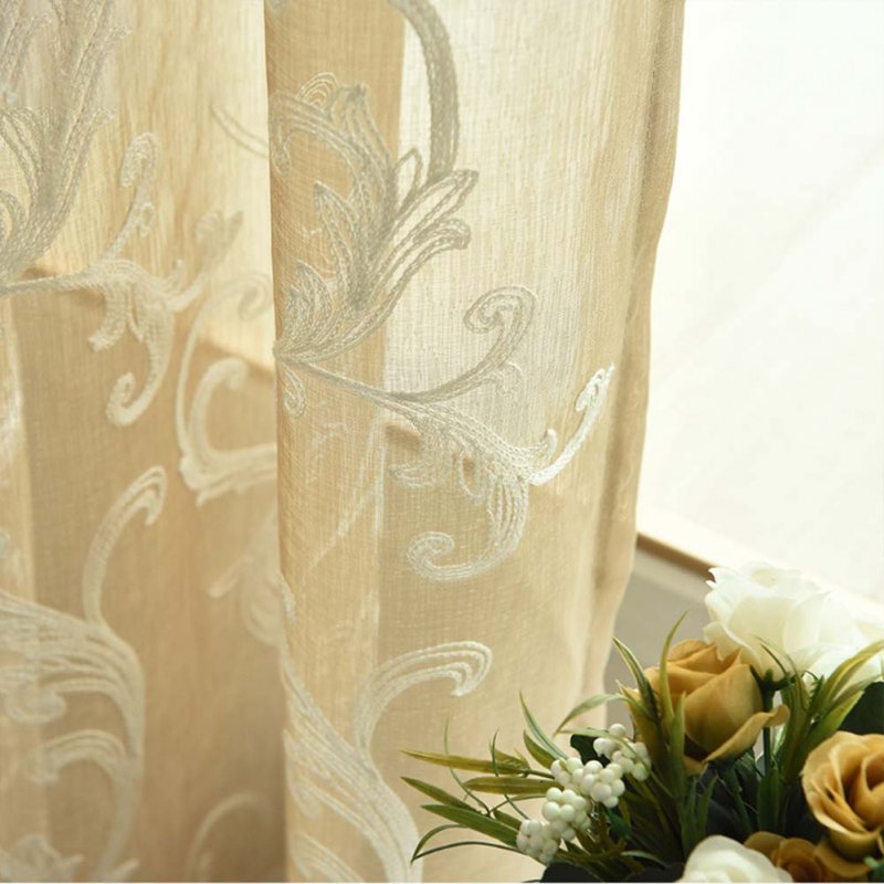 Tulle Embroidered Curtain for Kitchen Living Room Bedroom Window Treatment Panel Brown (Hook)_1 * 2.5 meters high