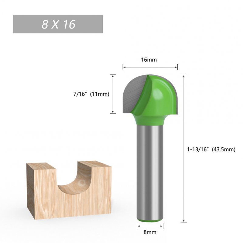 Tungsten Steel Alloy 8mm Shank Diameter Woodworking Semicircle Router Bit Tool