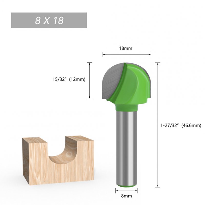 Tungsten Steel Alloy 8mm Shank Diameter Woodworking Semicircle Router Bit Tool