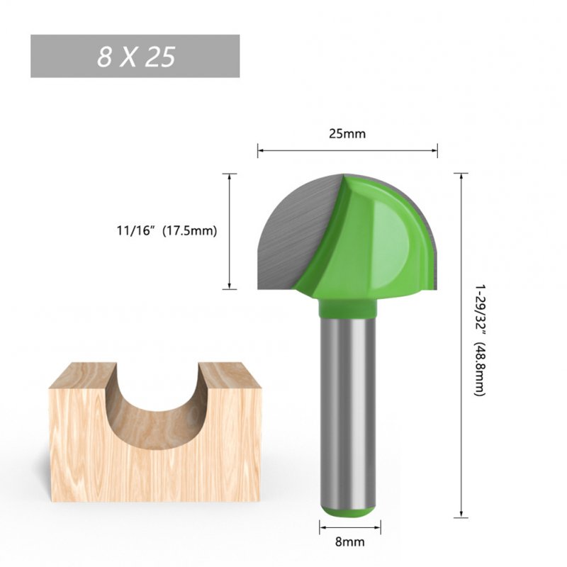 Tungsten Steel Alloy 8mm Shank Diameter Woodworking Semicircle Router Bit Tool