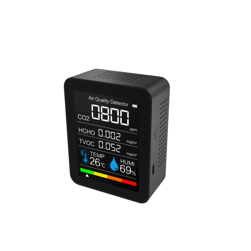 Tvoc Carbon  Dioxide  Detector With Intelligent Color Screen Display Real-time Monitoring And Display black