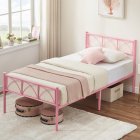 Twin Bed Frame Pink Iron Platform With Headboard and Footboard + 77.6*39.8*35.1
