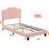 Twin Bed Frame with Velvet Upholstered Headboard and Sturdy Wood Slats Support   76 3 40 9 42 1 