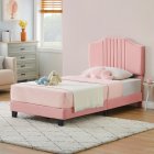 Twin Bed Frame with Velvet Upholstered Headboard and Sturdy Wood Slats Support + 76.3*40.9*42.1