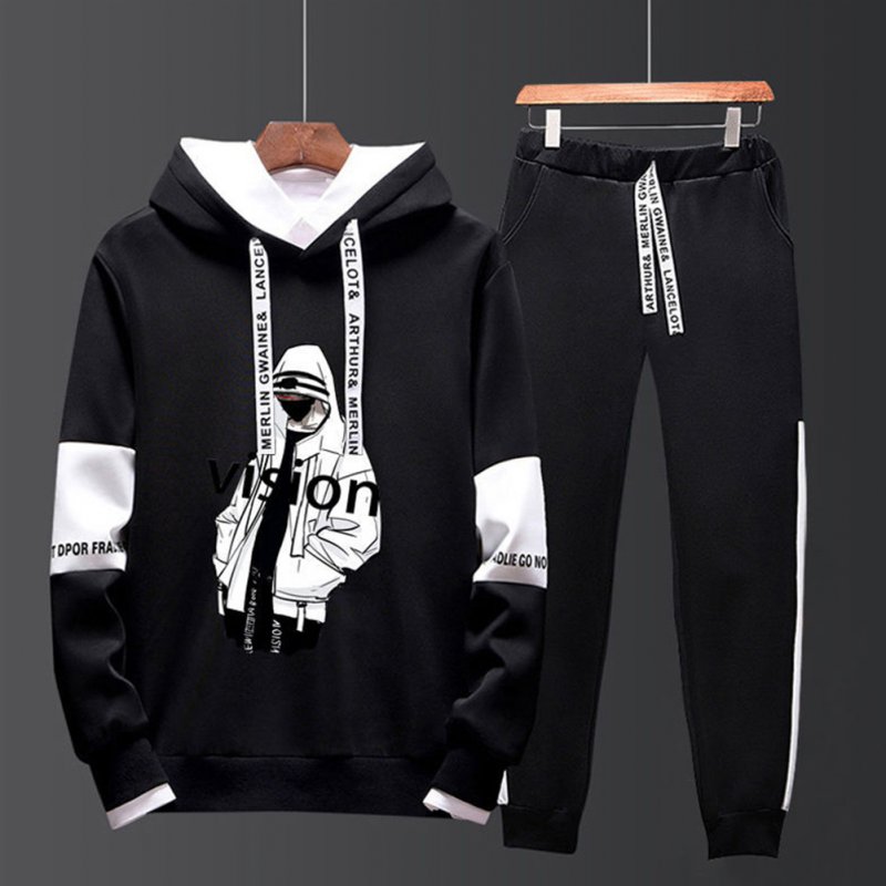 Two-piece Sweater Suits Long Sleeves Hoodie+Drawstring Pants Sports Wear for Man 1#_M