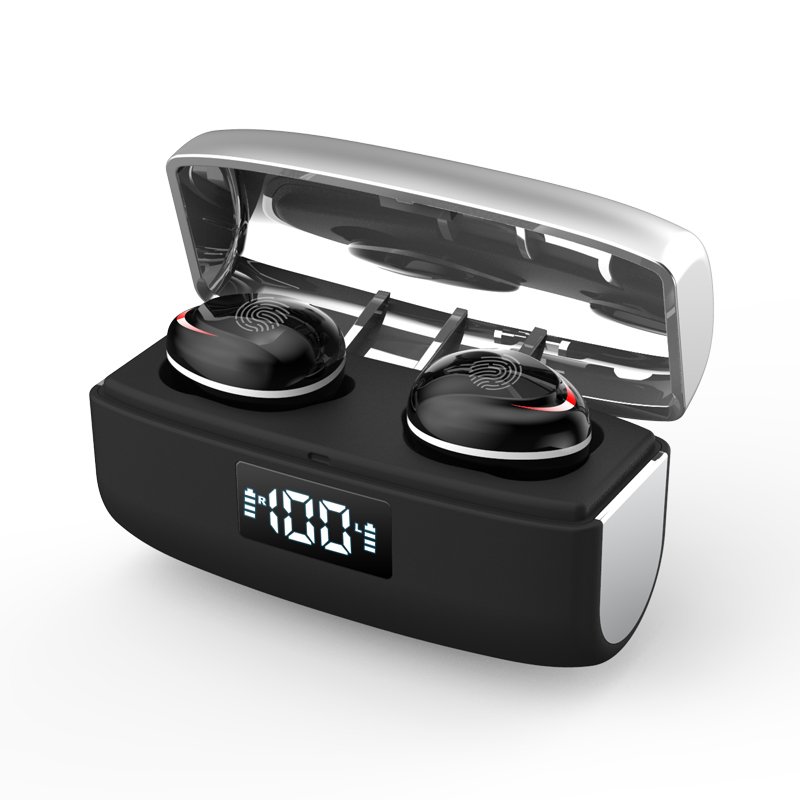Tws Bluetooth  Headset Binaural Digital Display Touch Noise Reduction Mini Wireless Headphone Silver black