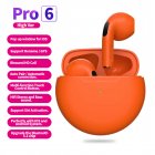 Tws Wireless  Earphones For Iphone Sports Earphones With Microphone Bass Air Pro 6 Orange