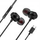Type-C Headphones Compatible For 9 8 7 Pro P50 Pro Wire Control Bass Magnetic Earphones With Microphone black