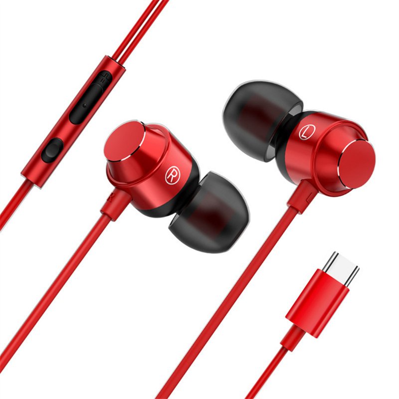 Type-C Headphones Compatible For 9 8 7 Pro P50 Pro Wire Control Bass Magnetic Earphones With Microphone red