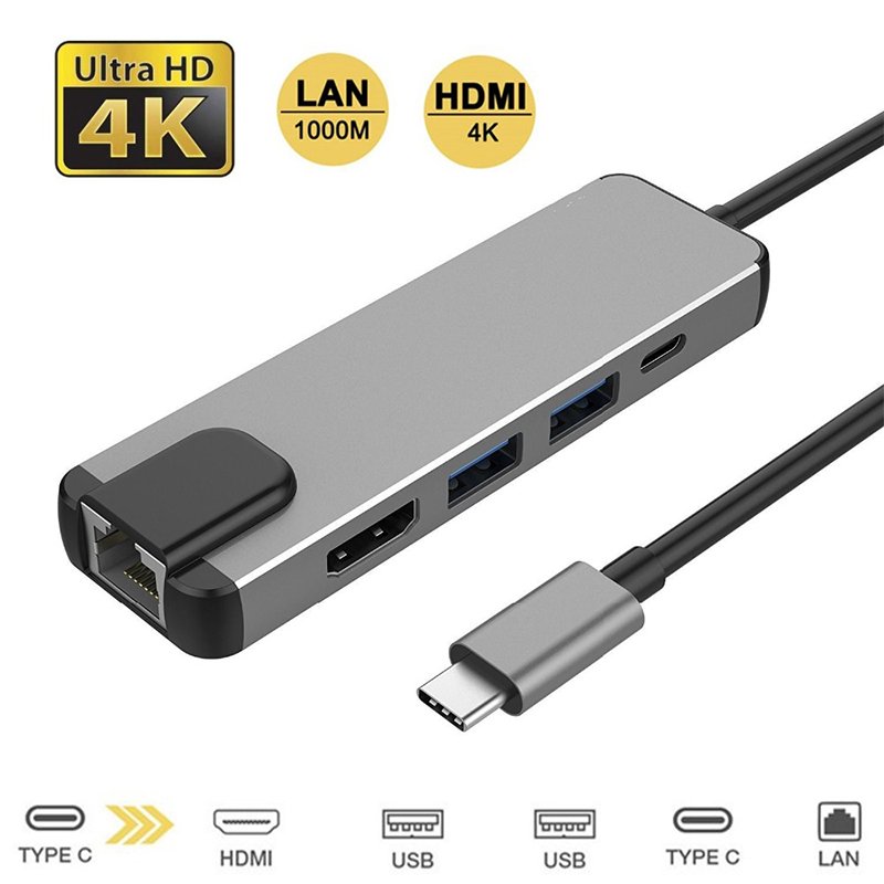Type C Hub HDMI USB C Hub to Gigabit Ethernet Rj45 Lan Adapter for Macbook Pro Thunderbolt 3 USB-C Charger Port  As shown