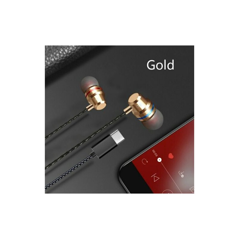Type C Plug Ear Earphone Headset Headphone Earbuds for Huawei P20 pro HTC Nexus Gold