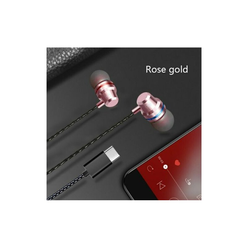 Type C Plug Ear Earphone Headset Headphone Earbuds for Huawei P20 pro HTC Nexus Rose gold