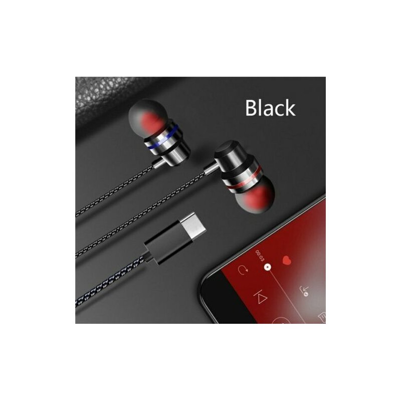 Type C Plug Ear Earphone Headset Headphone Earbuds for Huawei P20 pro HTC Nexus black