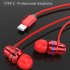 Type C Plug Ear Earphone Headset Headphone Earbuds for Huawei P20 pro HTC Nexus red