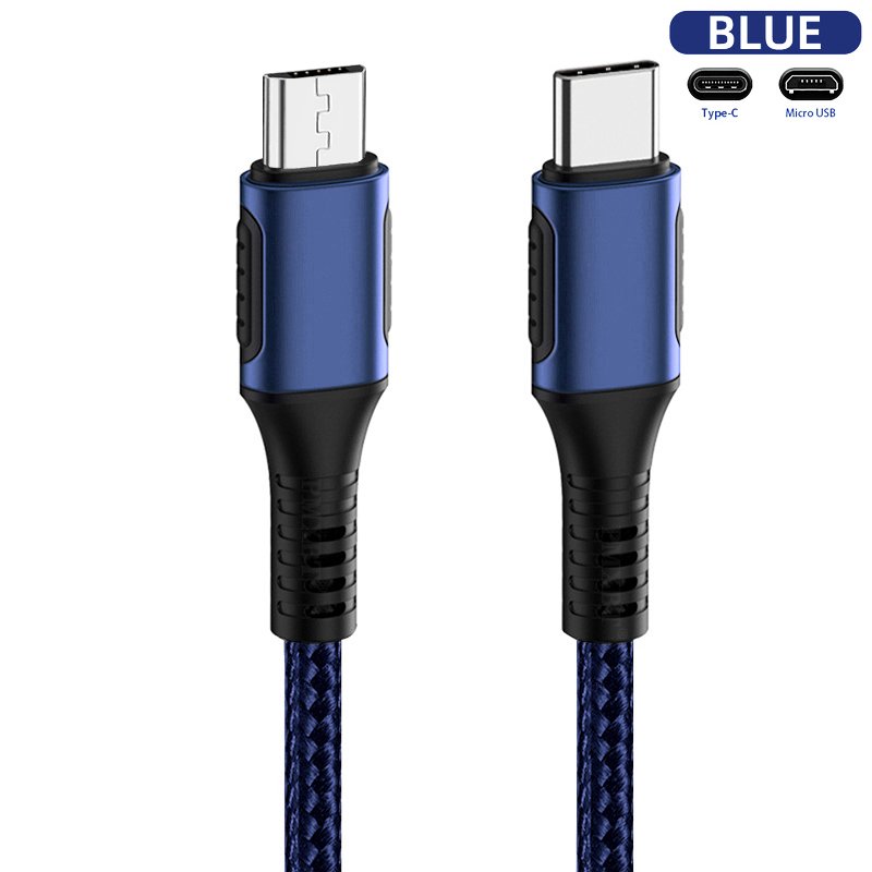 Type C To Micro Usb Charging Cable Data  Cable, Pd Fast Charge Data Transfer With Otg Function Compatible For Macbook Samsung Xiaomi blue Type-C vs. Micro