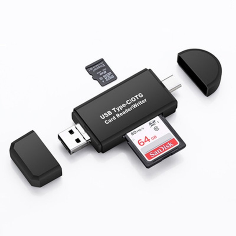 Type C & micro USB & USB 3 In 1 OTG Card Reader High-speed USB2.0 Universal OTG TF/SD for Android Computer black