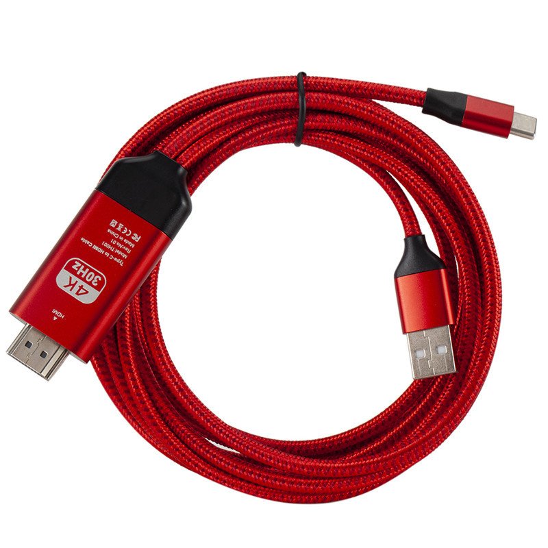 Type-C to HDMI HDTV Cable Adapter with USB 4K30HZ High Definition red