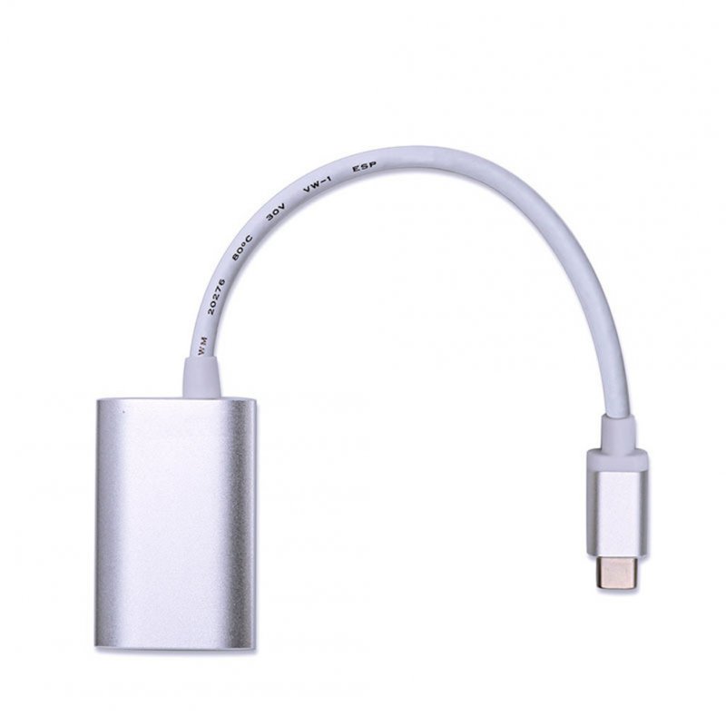 Type-C to VGA with Power Supply with Display Converter Silver Aluminium Alloy Housing Silver