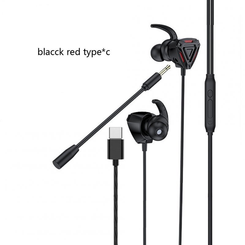 Type-c Gaming Headset Wired Plug-in E-sports Gamer In-ear Earphone With Microphone For Mobile Phone Computer Red