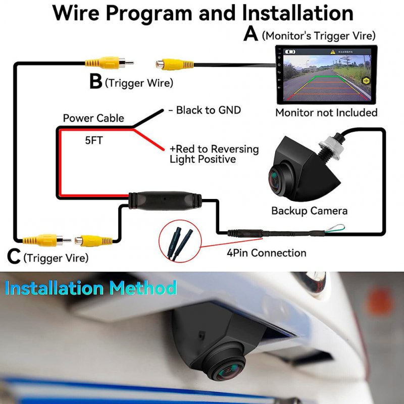 Backup/Front/Side View Camera 170° Wide Angle AHD 720P Reverse Rear Cam With 4 Infrared Lights For Car SUV RV Trailer 