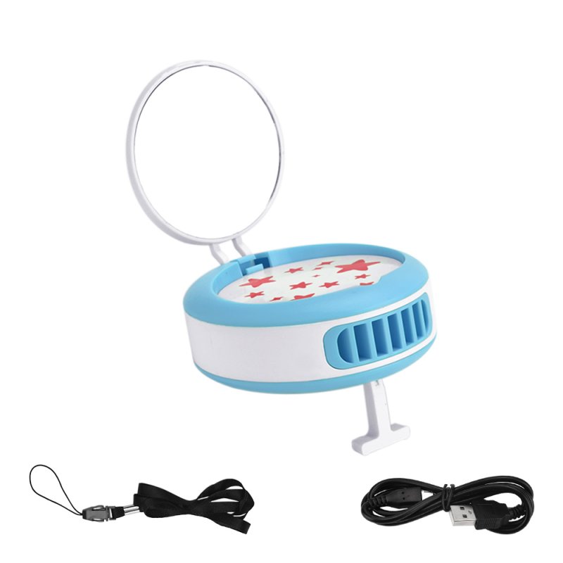 Portable Desktop MINI Fan with Mirror Cool Summer Phone Stand USB Charging Desk Fan,Blue blue