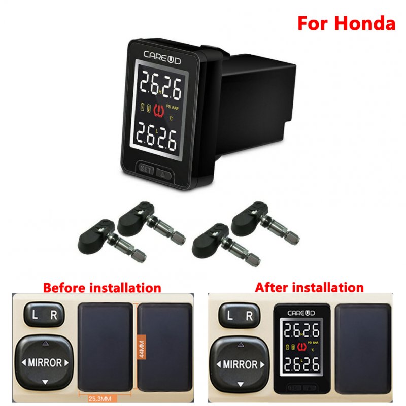 U912-TJ For Honda Car Wireless TPMS Tire Pressure Monitoring System Built-in Sensor LCD Display Embedded Monitor black
