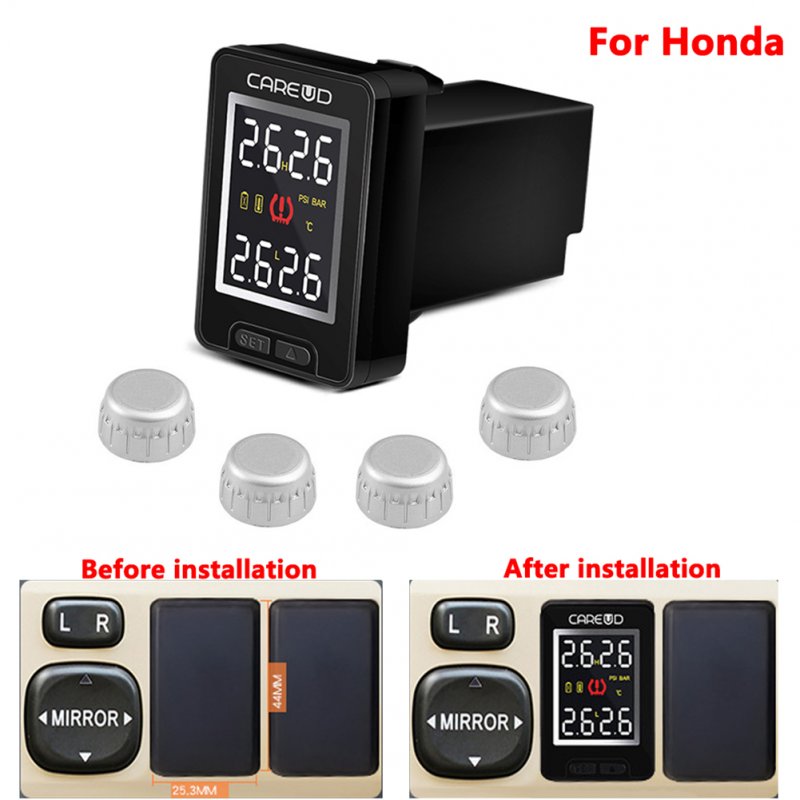 U912- WF Car TPMS Auto Wireless Tire Pressure Monitoring System 4 External Sensors LCD Display Embedded Monitor for HONDA black