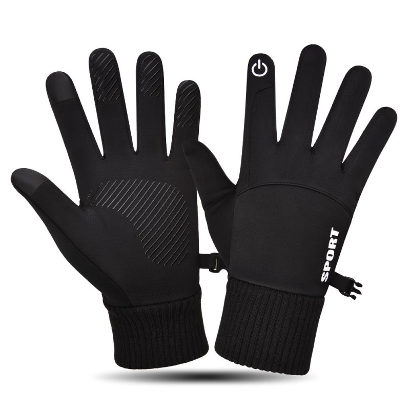 US 1 Pair Of Men's Riding Glove Waterproof Warm Touch Screen Gloves Outdoor Cycling Gloves Waterproof c black One size