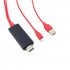 US 1080P 6ft 8 Pin Apple Interface to HDMI TV AV Adapter Cable for iPhone 6 6S 7 8 Plus X red