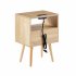 US 15 75 Inch Rattan Night Stands With Power Outlet   USB Ports Solid Wood Legs Bedside End Table For Bedroom Living Room Salon Office Black