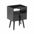 US 15 75 Inch Rattan Night Stands With Power Outlet   USB Ports Solid Wood Legs Bedside End Table For Bedroom Living Room Salon Office Black