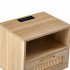 US 15 75 Inch Rattan Night Stands With Power Outlet   USB Ports Solid Wood Legs Bedside End Table For Bedroom Living Room Salon Office Black