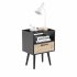 US 15 75 Inch Rattan Night Stands With Power Outlet   USB Ports Solid Wood Legs Bedside End Table For Bedroom Living Room Salon Office Black