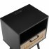 US 15 75 Inch Rattan Night Stands With Power Outlet   USB Ports Solid Wood Legs Bedside End Table For Bedroom Living Room Salon Office Black