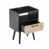 US 15 75 Inch Rattan Night Stands With Power Outlet   USB Ports Solid Wood Legs Bedside End Table For Bedroom Living Room Salon Office Black