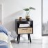 US 15 75 Inch Rattan Night Stands With Power Outlet   USB Ports Solid Wood Legs Bedside End Table For Bedroom Living Room Salon Office Black