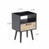 US 15 75 Inch Rattan Night Stands With Power Outlet   USB Ports Solid Wood Legs Bedside End Table For Bedroom Living Room Salon Office Black