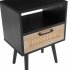 US 15 75 Inch Rattan Night Stands With Power Outlet   USB Ports Solid Wood Legs Bedside End Table For Bedroom Living Room Salon Office Black