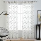 US 2 Panels Sheer Window Curtains, Leaves Embroidered Window Curtains Faux Linen Textured Solid Grommet Voile Drapes for Living Room