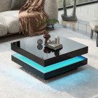 US 2-Tier Square Coffee Table With LED Lights Center Sofa Table Multifunctional Cocktail Table For Living Room Dining Room Bedroom (31.5''x31.5''x14.2'' ) Black